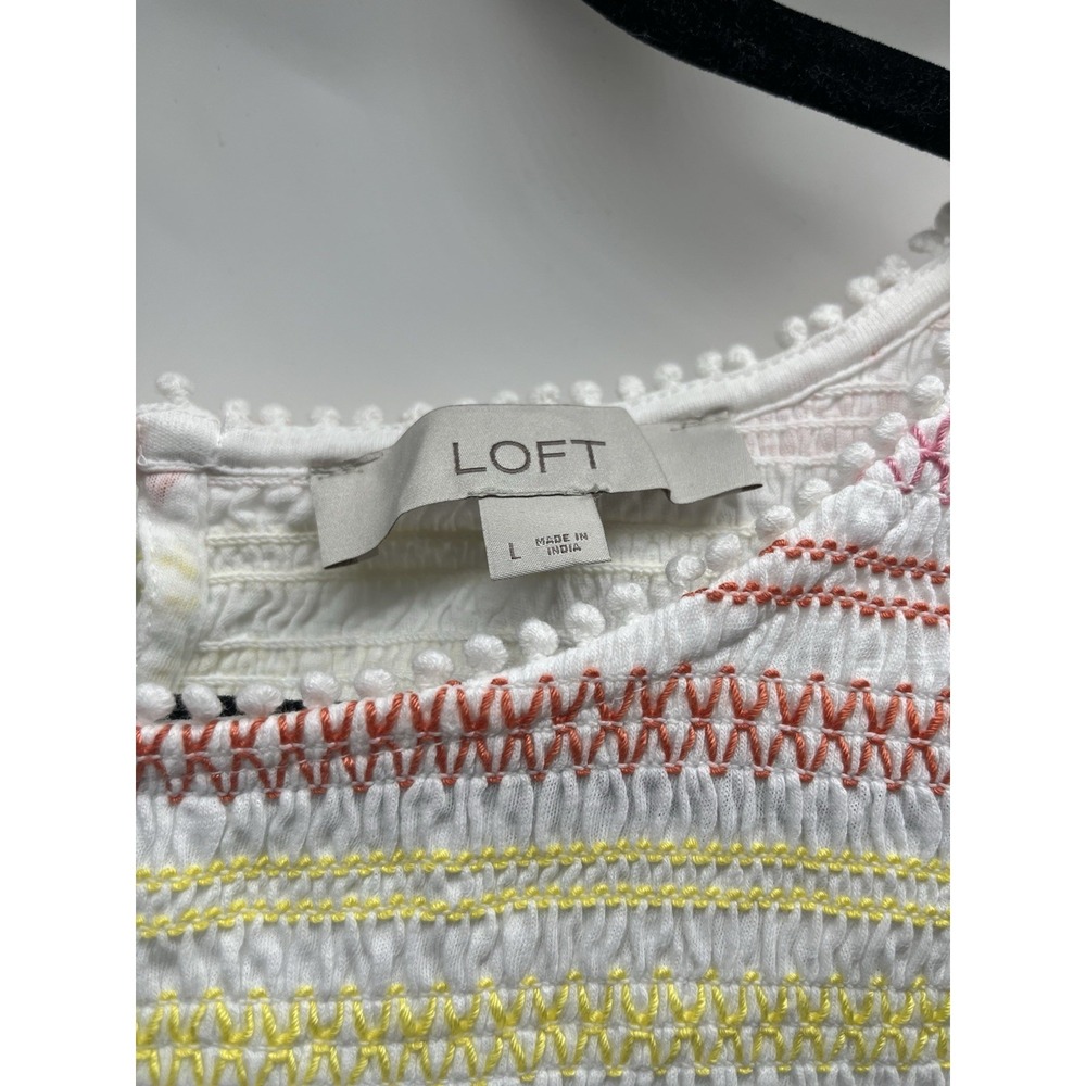 Women's Loft White tank top LOFT colorful embroidered stripes Large - Picture 2 of 6